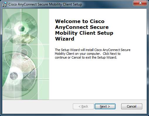 Welcome to Cisco AnyConnect Secure Mobility Client Setup Wizard: Next