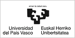 UPV/EHUren sinboloa duen logoa, Universidad del País Vasco / Euskal Herriko Unibertsitatea testua azpian, letra beltza eta atzealde zuria