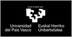 UPV/EHUren sinboloa duen logoa, Universidad del País Vasco / Euskal Herriko Unibertsitatea testua azpian, letra zuria eta atzealde beltza