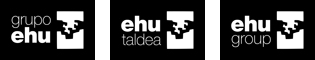 Logo con el texto grupo ehu en dos líneas, con el símbolo de la UPV/EHU a la derecha, fondo negro