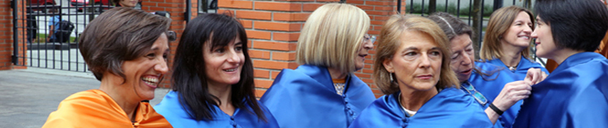 Foto de las mujeres académicas Arantza Beitia, Eli Arrese, Aurora Fernandez, Yolanda Fdez. de Aranguiz, Begoña Lecea, Mirari Ayerbe y Mónica Gallego