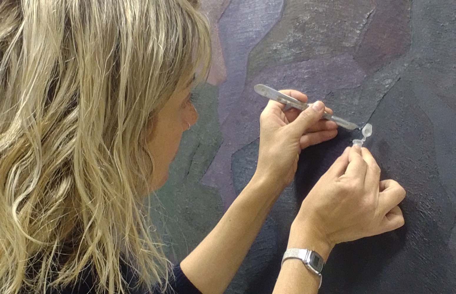 Erika Tarilonte (taking a micro sample)