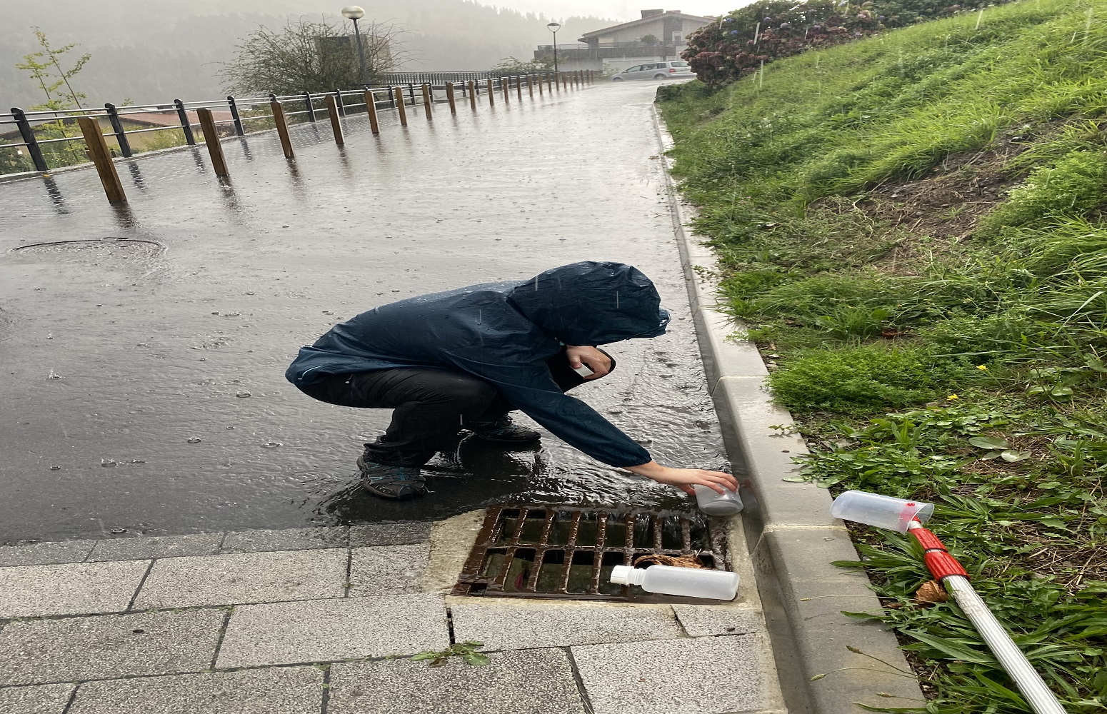 Taking a sample to waterproof the pavement