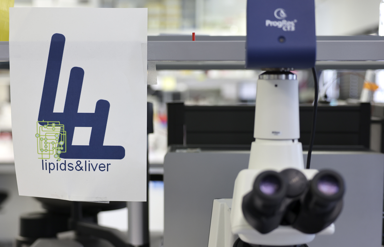 Microscope in the Lipids & Liver Research Group laboratory