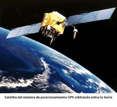 Satélite del sistema de posicionamiento GPS orbitando sobre la tierra