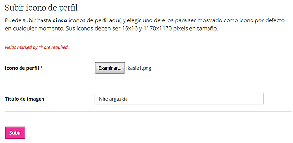 Subir icono de perfil
