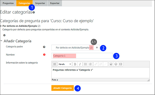 Panel para editar las categorías