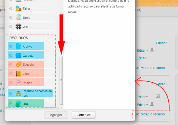 Selección de actividades y recursos