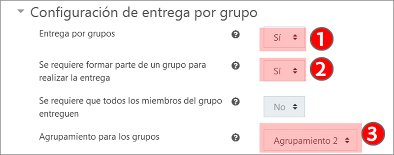 Muestra como configurar la entrega por grupos