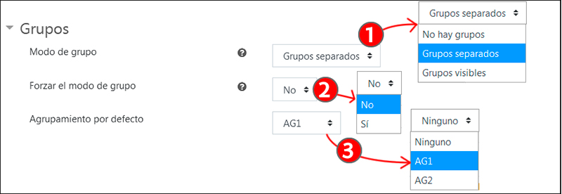 Muestra como configurar el Modo de grupo