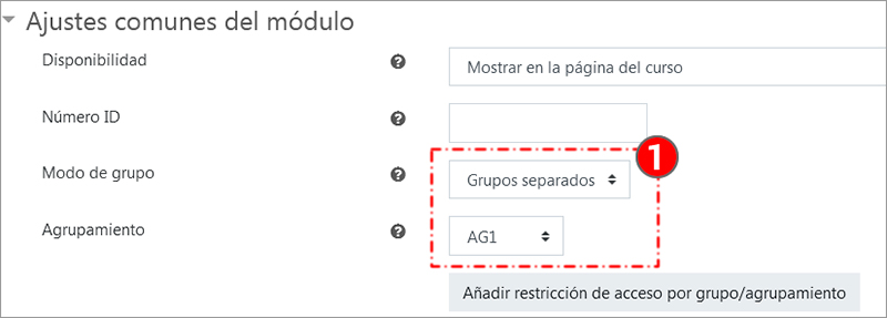 Muestra los ajustes del modo grupo