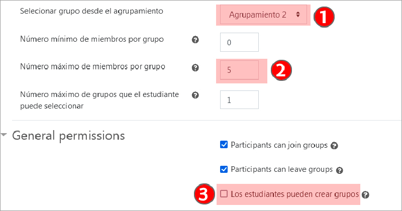 Muestra la configuración del agrupamiento para la Tarea2