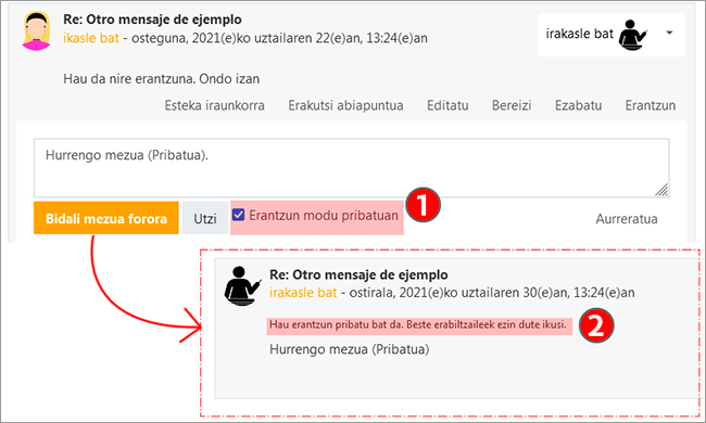 Modo pribatuan nola erantzun erakusten du