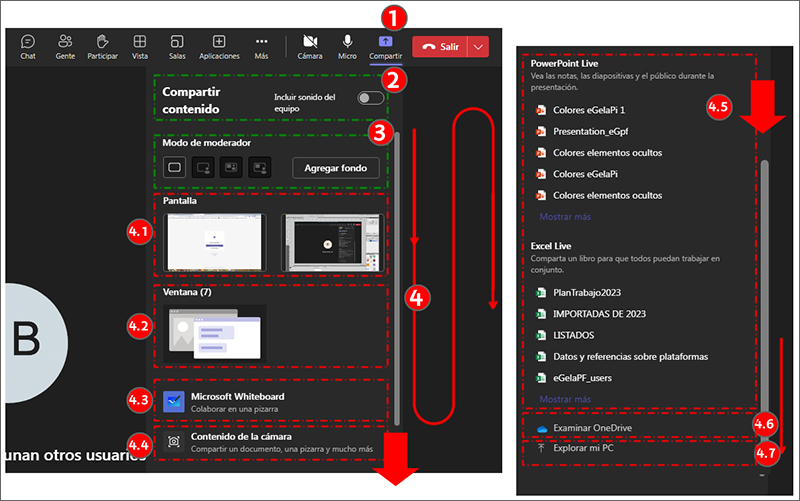 La imagen muestra las opciones para compartir contenido