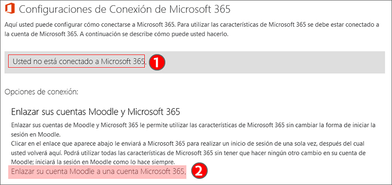 La imagen muestra la configuración de la conexión de Microsoft 365