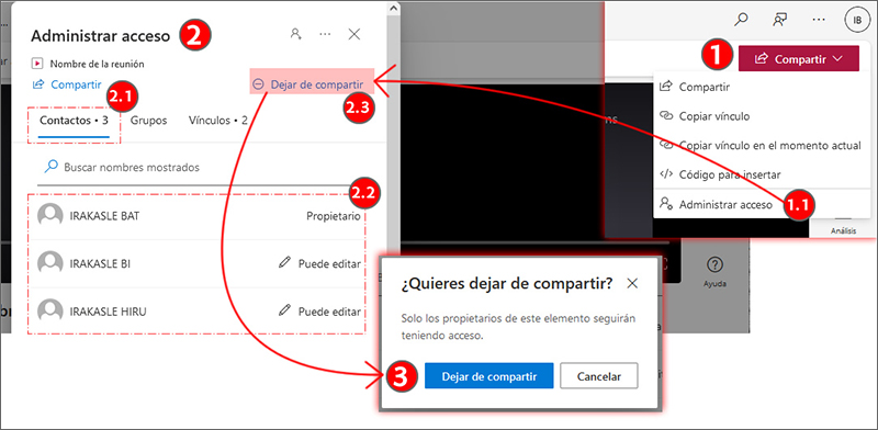 La imagen muestra como restringir el acceso a una grabación