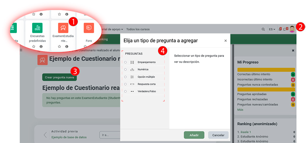 La imagen muestra el módulo “Examen Estudiante”