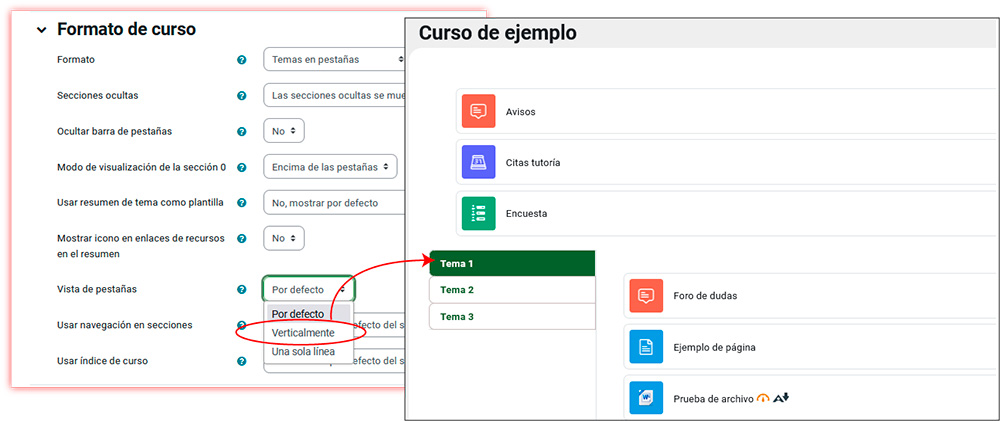 La imagen muestra como configurar la vista vertical