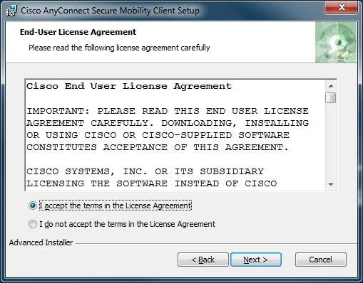 Seleccionar I accept the terms in the License Agreement y Next