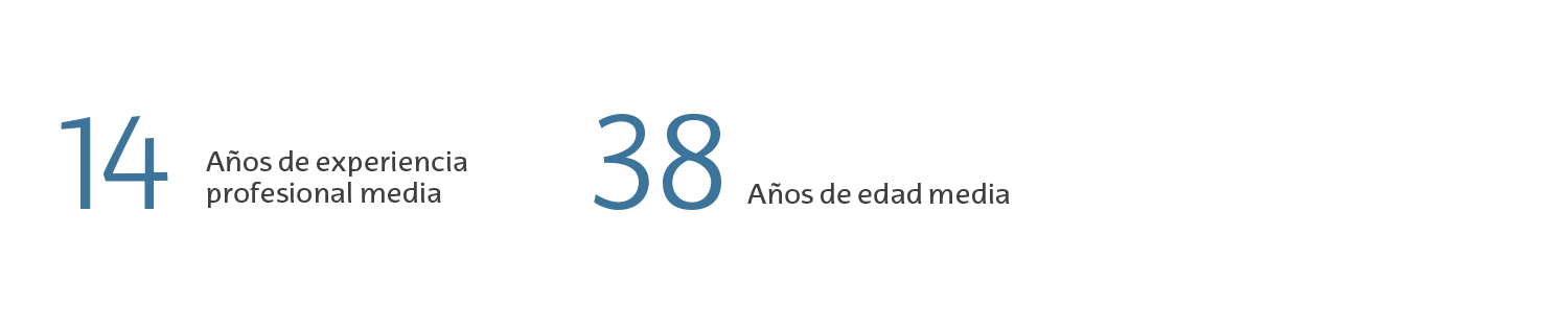 60% hombres - 40 % mujeres - 12 años de experiencia profesional media - 38 de edad media