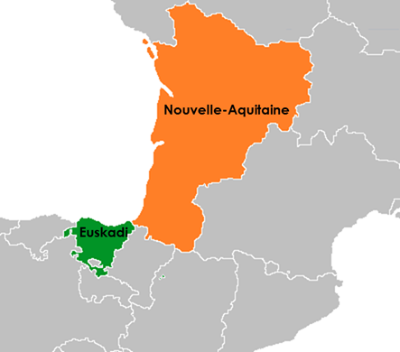 Map of Euskadi and New Aquitaine
