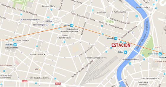 Mapa con las estaciones de Metro Bilbao