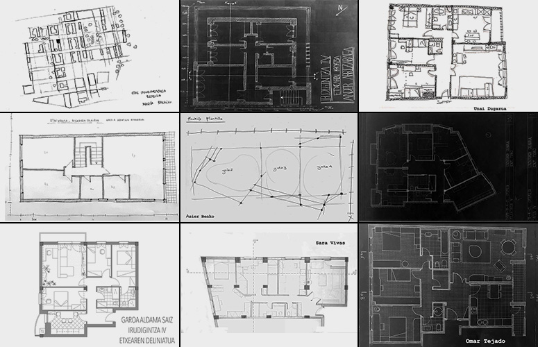 Argazkiak 9 irudi zuri-beltzeko collage bat aurkezten du, zeinetan ikasle bakoitzak bere etxeko planoa eta gela ezberdinak marrazten dituen. Batzuk oso teknikoak eta zehatzak dira, trazu zuzen eta sendoekin, eta horietan altzaririk txikiena ere markatuta daude. Beste batzuk zirriborro azkar eta bihurriak dira. Etxe bakoitza ezberdina da: itxura, gela kopurua eta banaketa, eskaileradunak eta gabeak, bakoitza bakarra da bere itxuran.