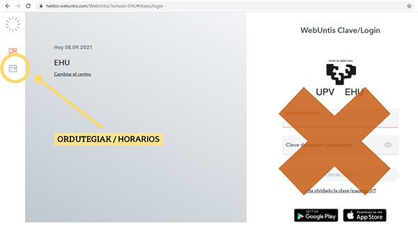 La imagen muestra la pantalla de inicio en la aplicación WebUntis