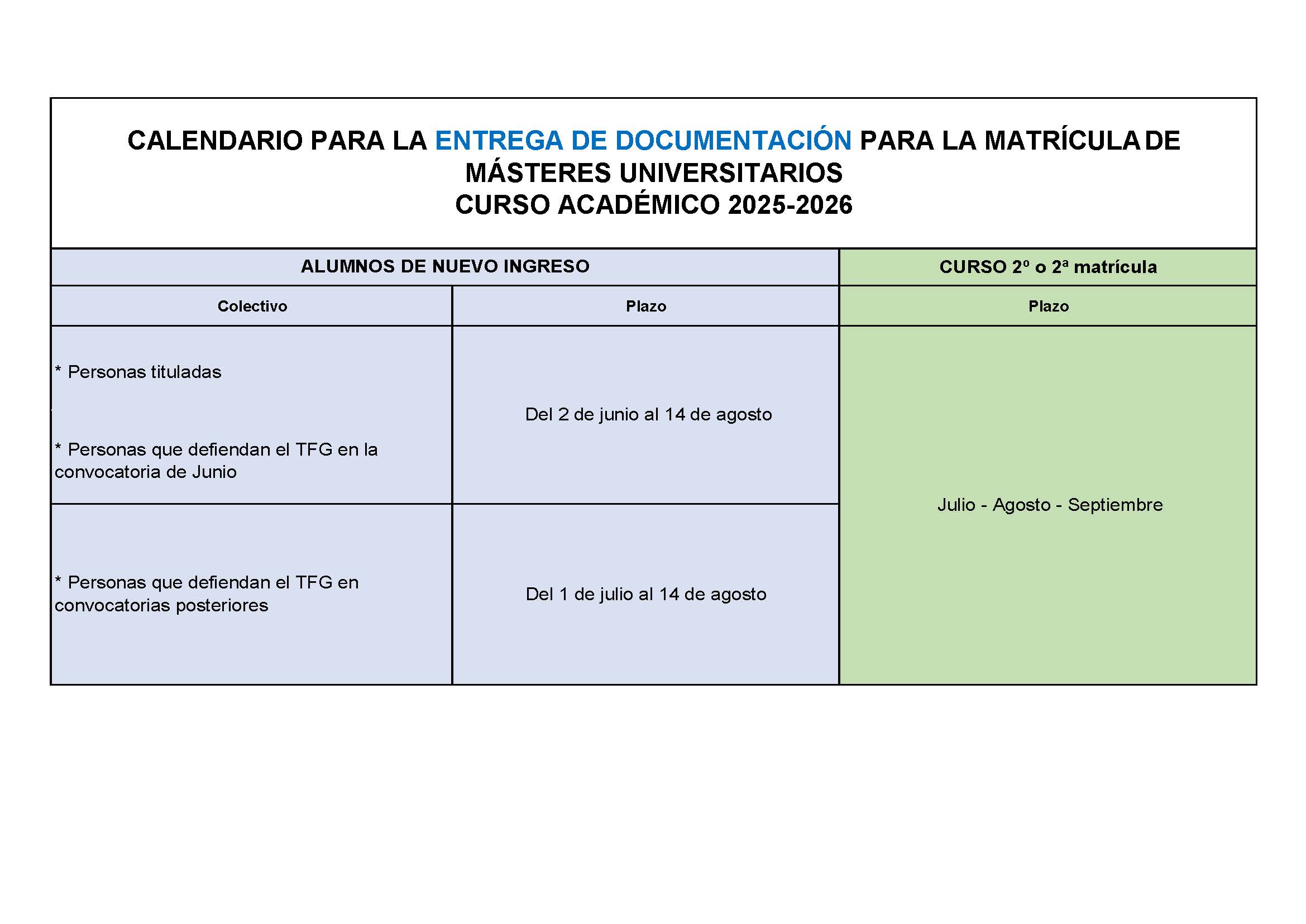 calendario matrícula