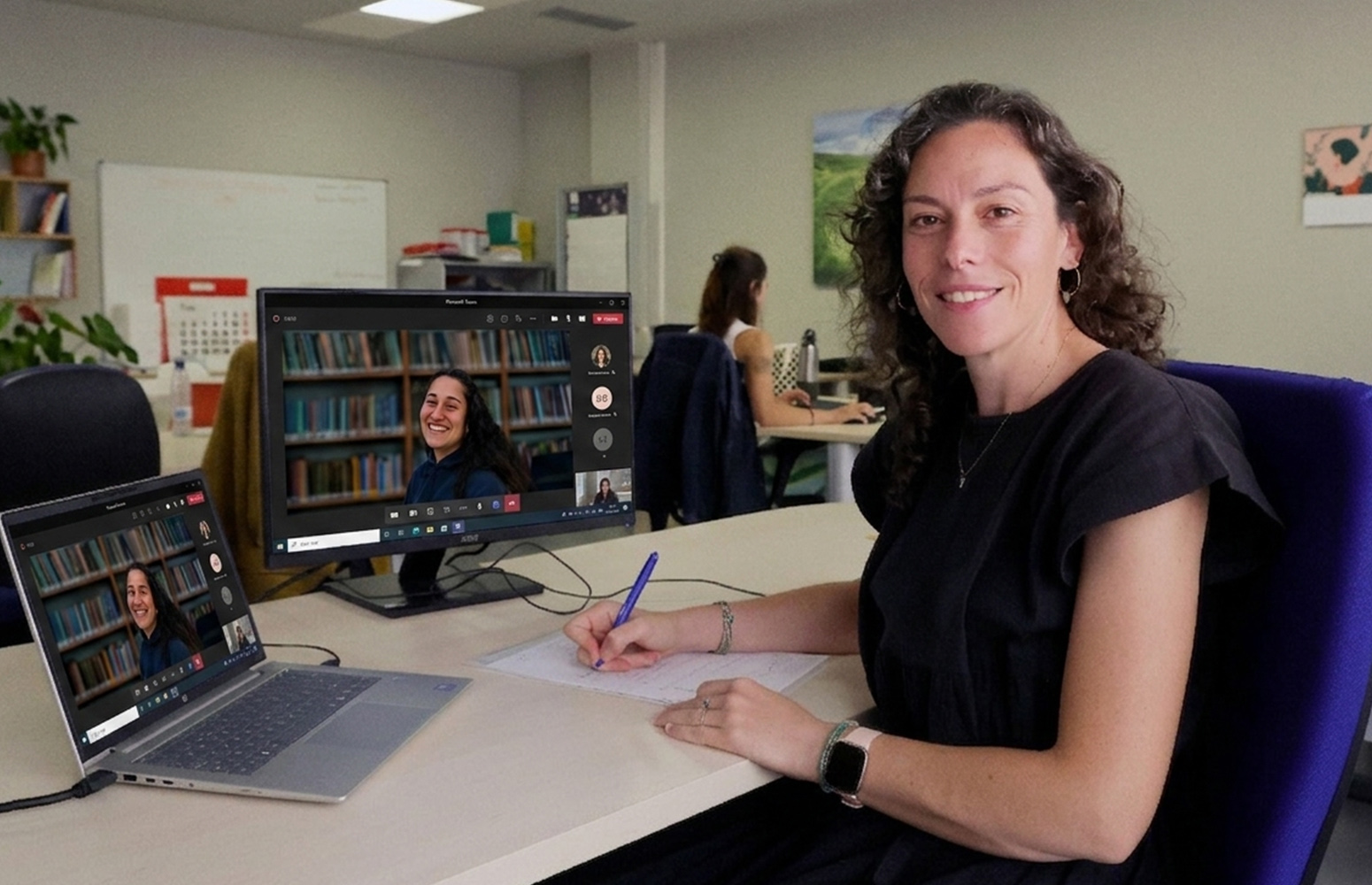 Amaia Irizar-Loibide, profesora de la EHU y directora de tesis de Sara López de Calle, en pantalla