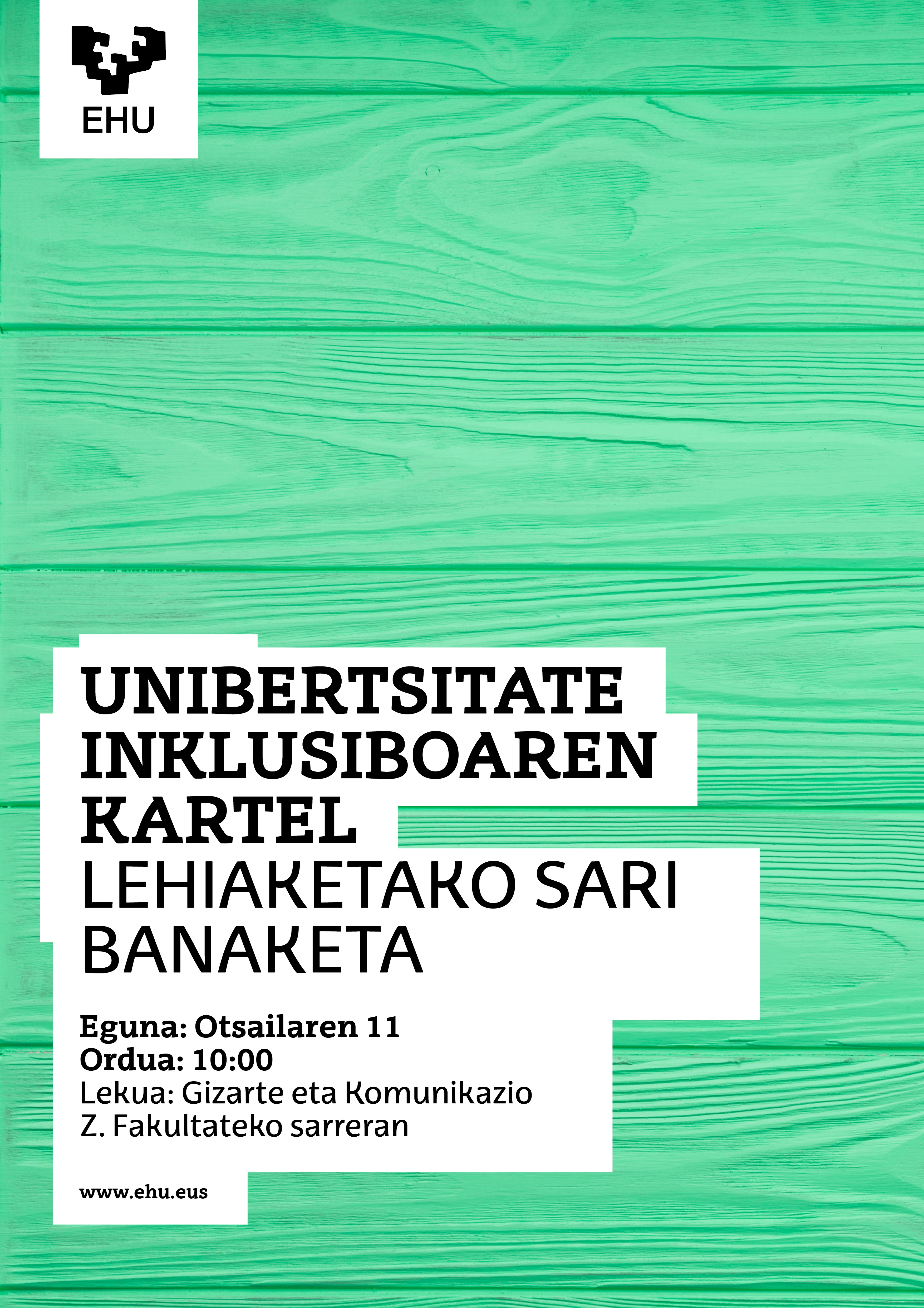 Sari banaketa, otsailaren 11an, 10:00etan, gizarte eta komunikazio fakultateko sarreran