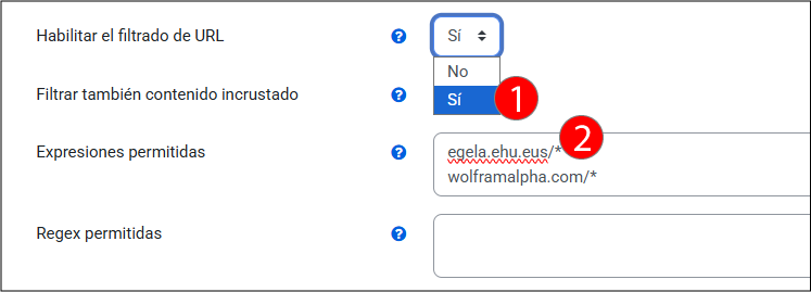 es necesario incluir la dirección egela.ehu.eus/*, además de la dirección que se pretende habilitar