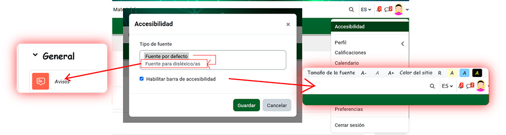 La imagen muestra la opción accesibilidad