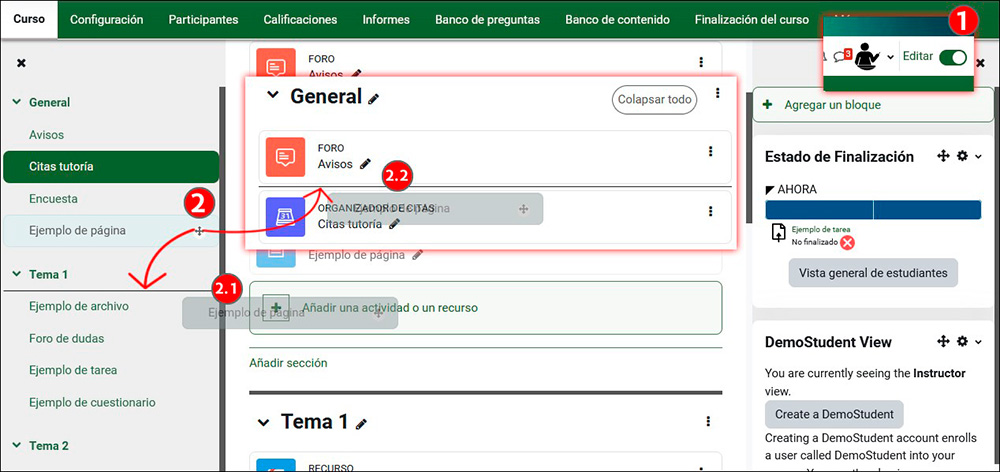 Irudiak erakusten du elementuak nola desplazatu daitezkeen ezkerreko panelera