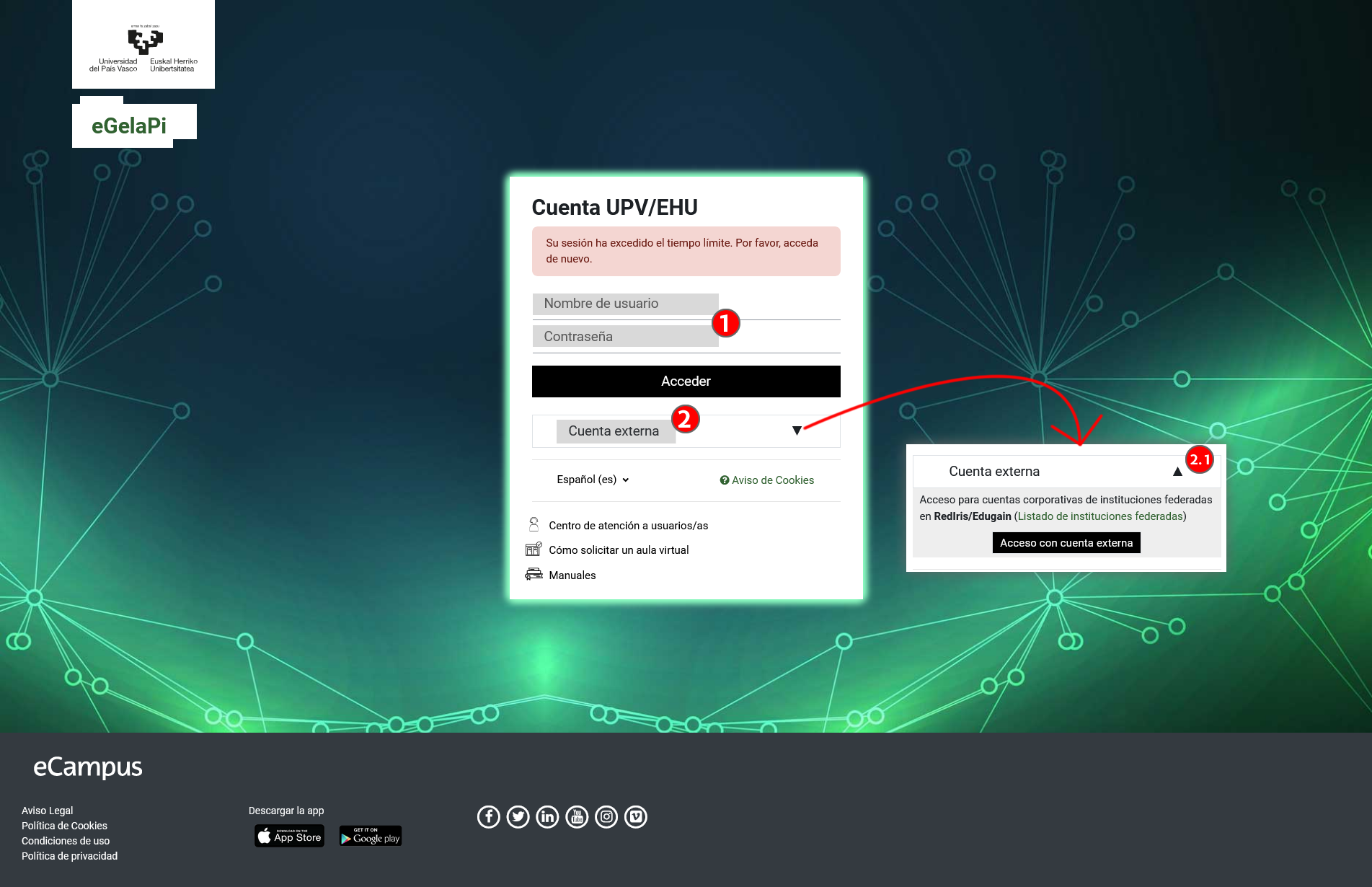 Muestra el acceso a la aplicación