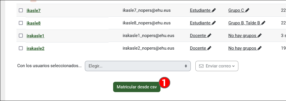 Muestra como acceder a la matriculación mediante un fichero CSV