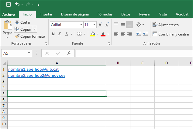 Formato de un archivo de datos para matricular cuentas externas