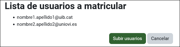 Lista de usuarios a matricular