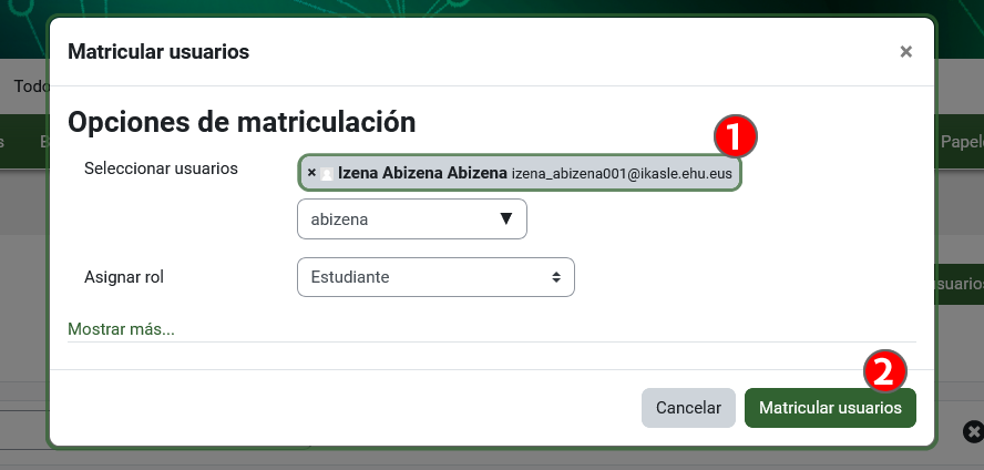 Muestra como finalizar la matriculación de un usuario