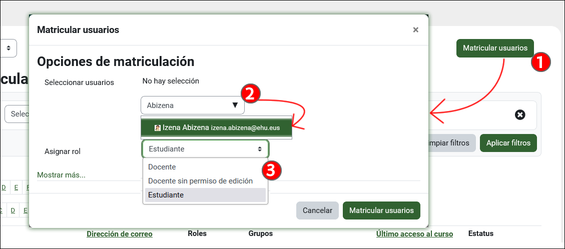 Muestra los roles que se pueden asignar a los usuarios