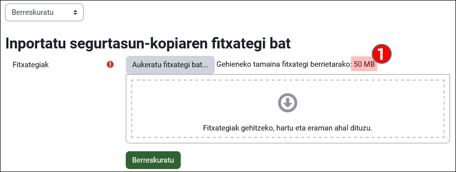 Muestra como importar un archivo para restaurar un curso