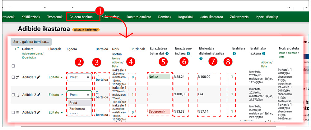 Irudiak galdera-bankuaren pantaila erakusten du