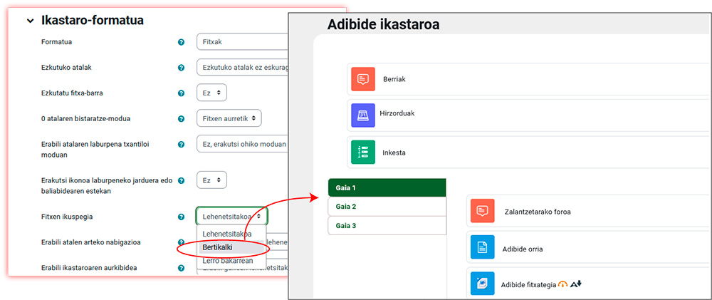 Irudiak erakusten du nola konfiguratu ikuspegi bertikala