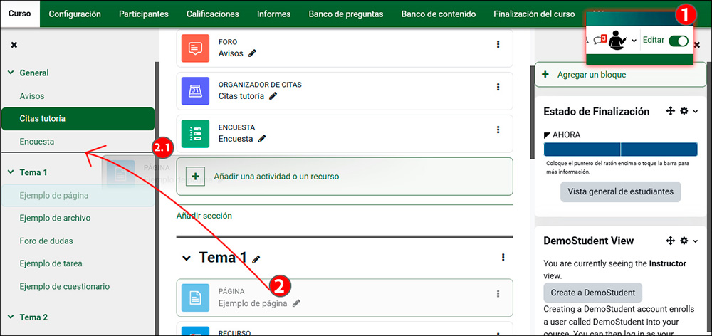 La imagen muestra como se puede cambiar la ubicación de las actividades
