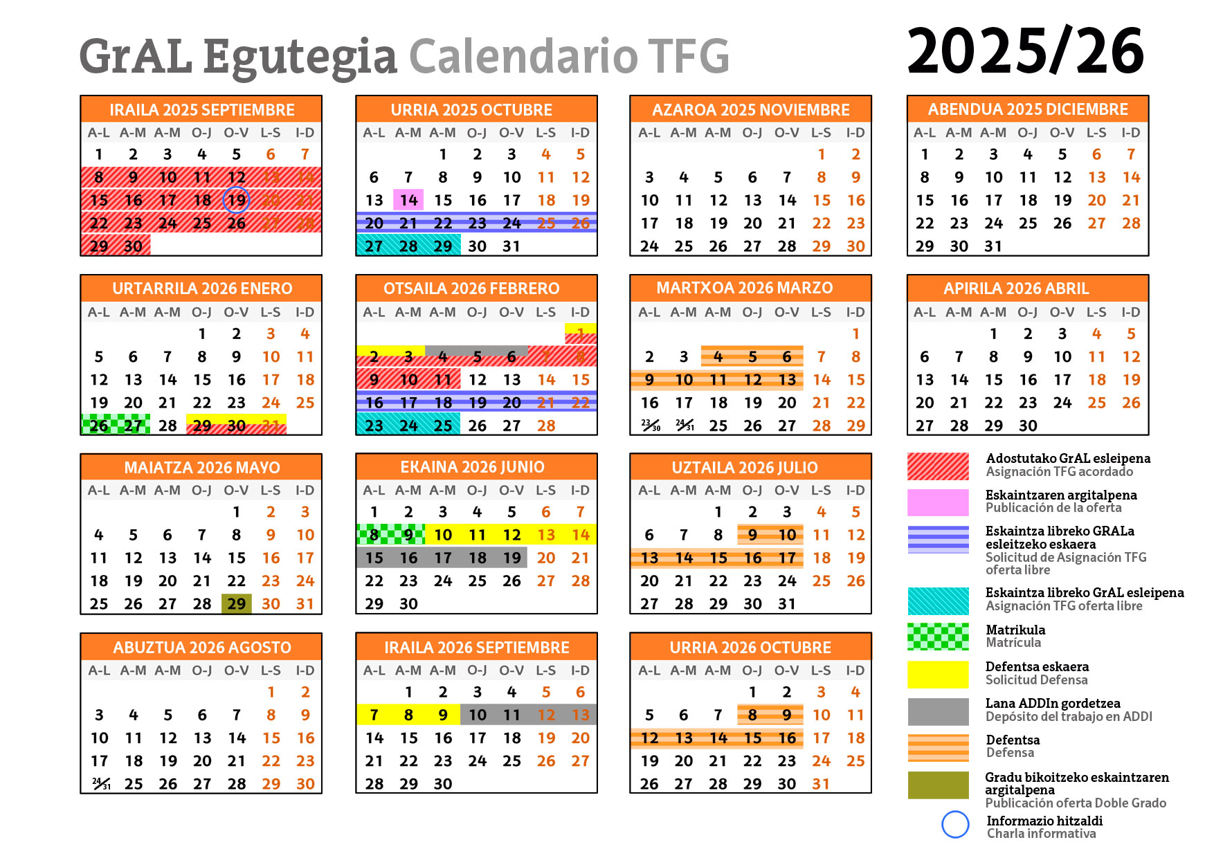 Calendario TFG Alumnado Curso 2025-26