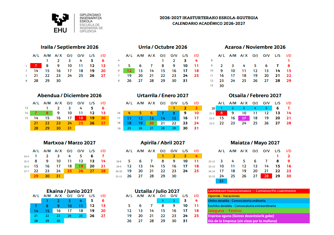 2026-2027 eskola-egutegia Donostiako egoitza