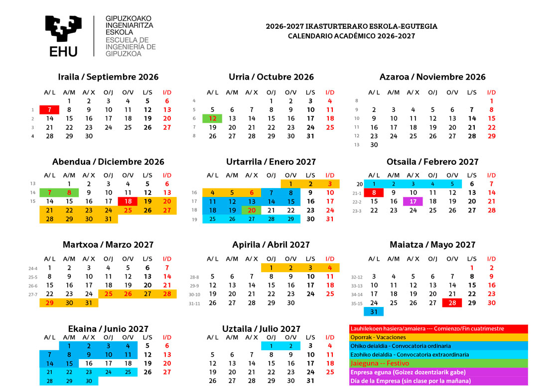 2026-2027 eskola-egutegia Donostiako egoitza