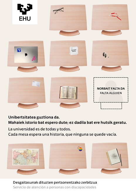 "Cada mesa espera una historia, que ninguna se quede vacía. Mahaiek istorio bat espero dute; ez dadila bat ere hutsik geratu."