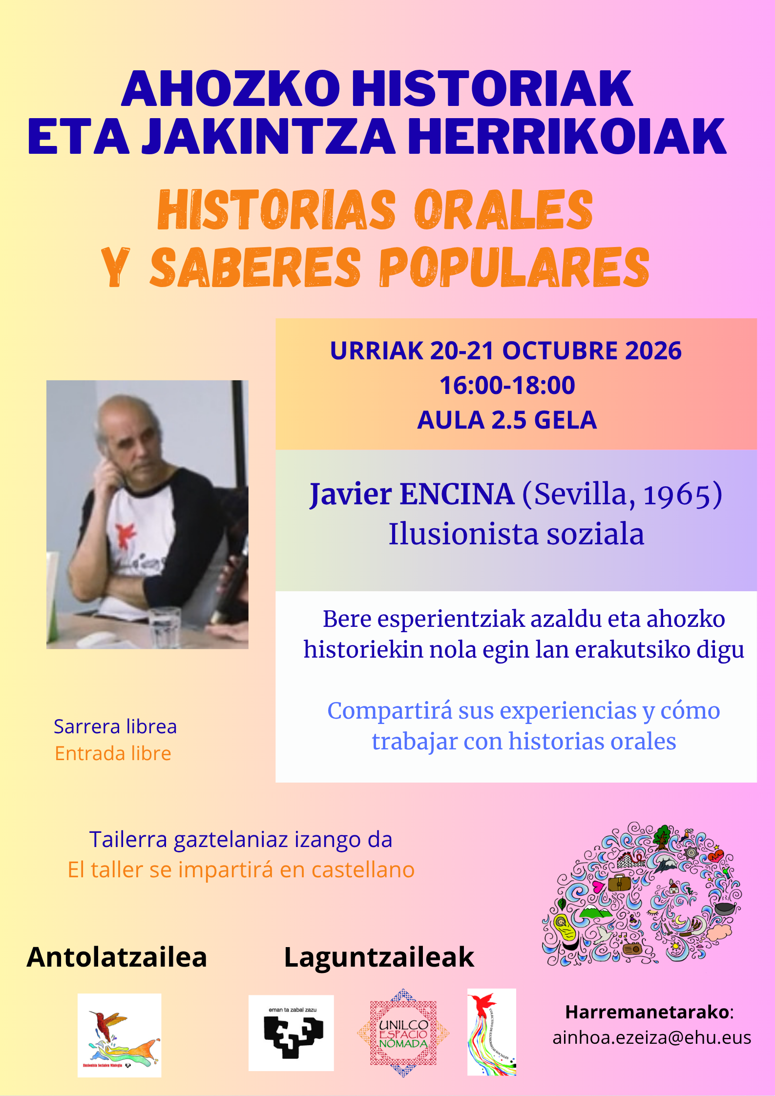 Cartel del taller Historias orales y saberes poulares