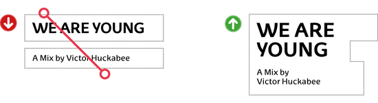 Dos frases en dos cajas (Incorrecto) / Dos frases agrupadas en una única caja (Correcto)